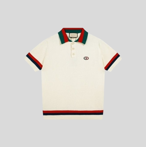 구찌 웹 니트 코튼 폴로 티셔츠 아이보리