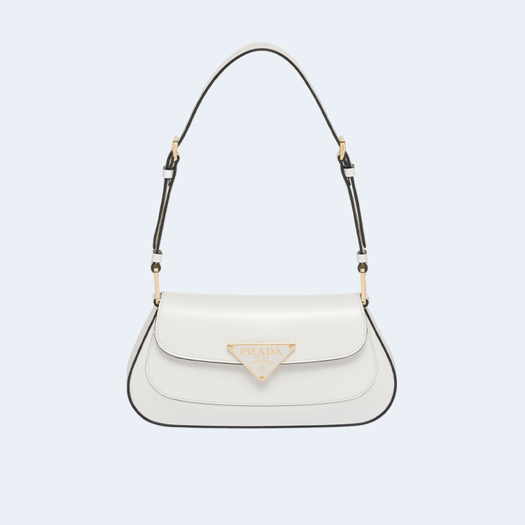 프라다 삼각로고 플라크 레더 숄더백 화이트