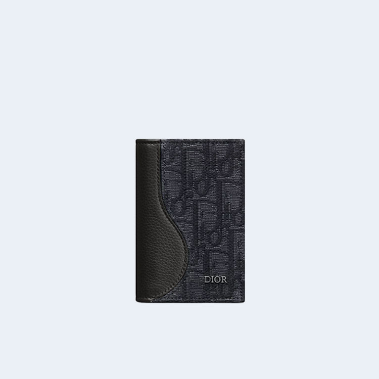 디올 오블리크 새들 버티컬 2단 카드 지갑 블랙