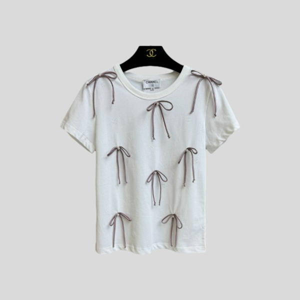 샤넬 진주 리본 반팔 티셔츠