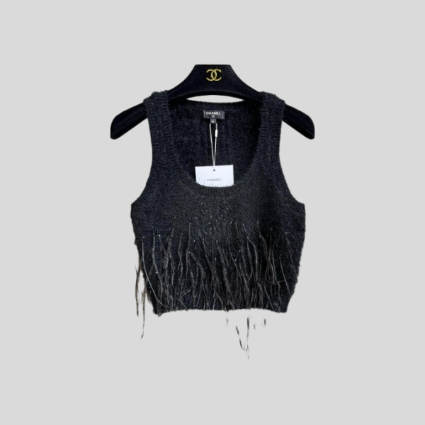 샤넬 라인스톤 깃털 탑(2color)