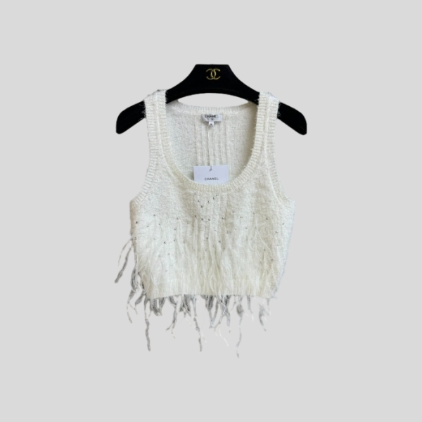 샤넬 라인스톤 깃털 탑(2color)