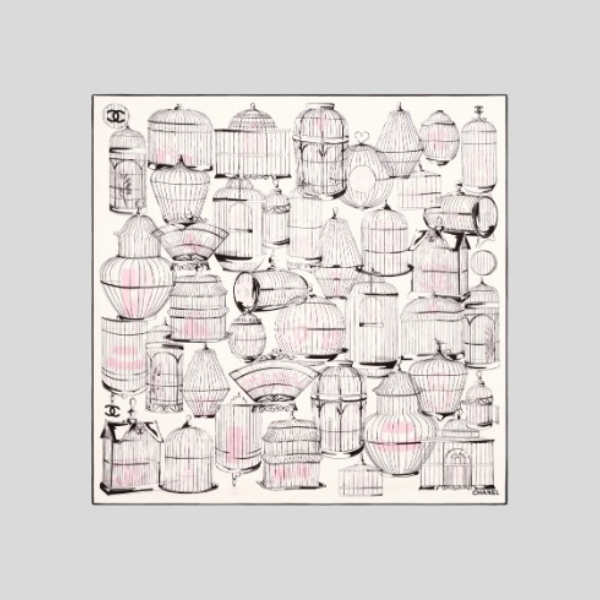 샤넬 버드케이지 스카프 베이지