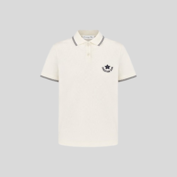 디올 코튼 블렌드 저지 디올리비에라 폴로 셔츠 화이트