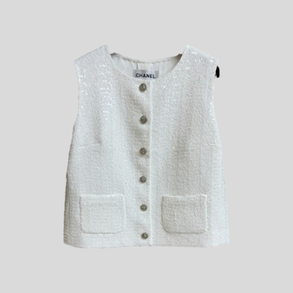샤넬 화이트 스팽글 베스트