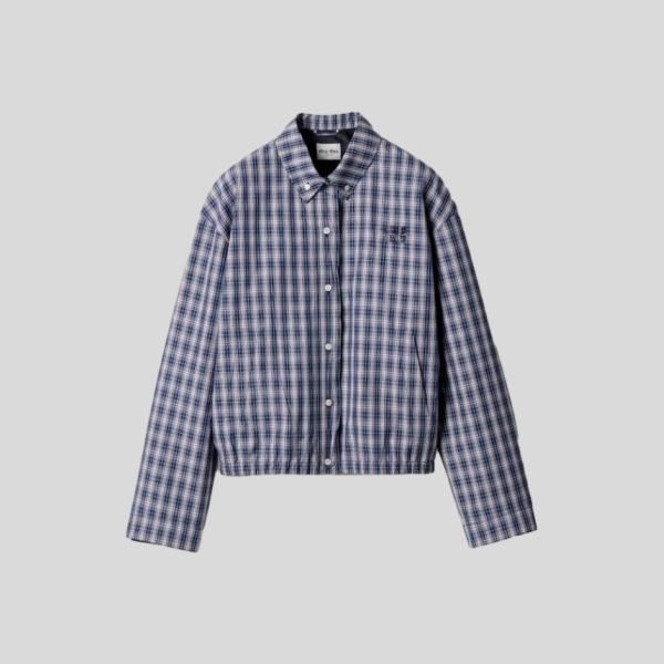 미우미우 체크 패브릭 블루종 자켓
