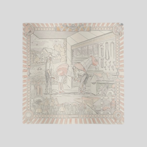 에르메스 양면 실크 스카프 베이지