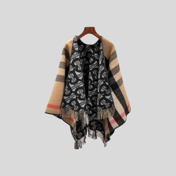 버버리 TB 체크 케이프 블랙