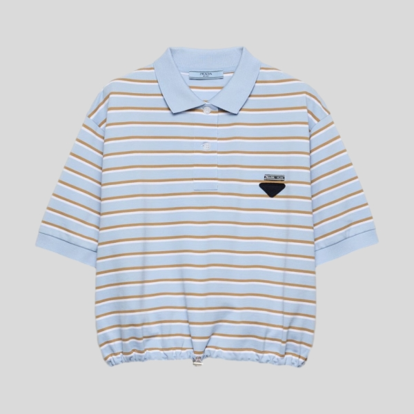 프라다 크롭 스트라이프 피케 폴로 셔츠