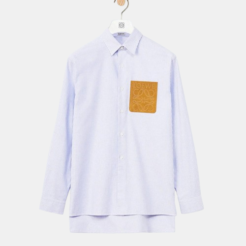 로에베 아나그램 소가죽 로고패치 스트라이프 셔츠