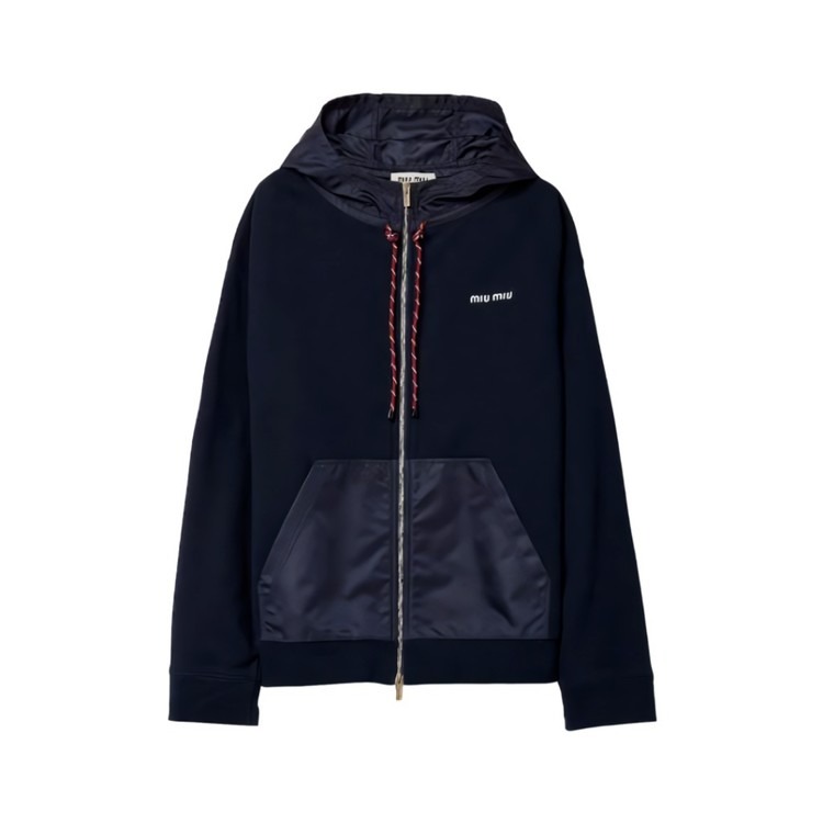 미우미우 코튼 플리스 집업 후드