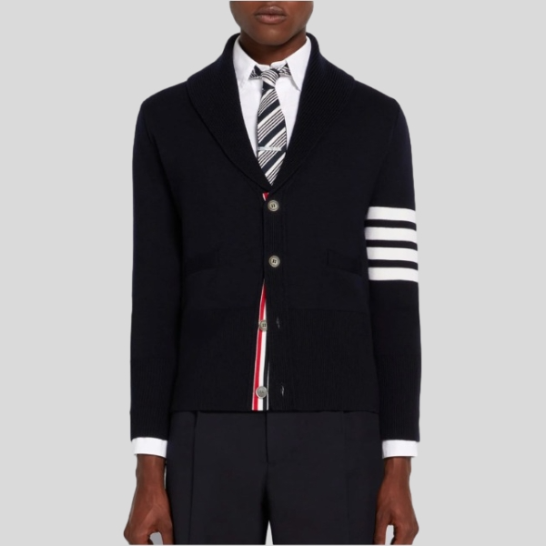 톰브라운 사선 메리노울 숄카라 가디건