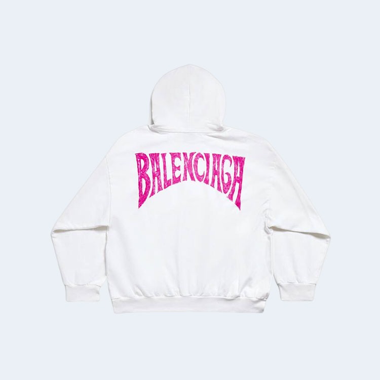 발렌시아가 핸드-드로운 백 로고 미디엄 핏 후디