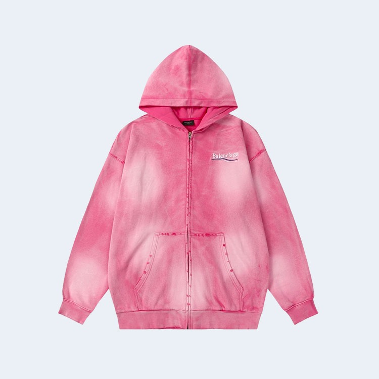 발렌시아가 헤비 듀티 워싱 후디 집업 핑크