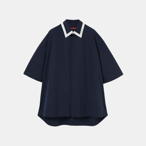 구찌 코튼 팝린 네이비 반팔 셔츠