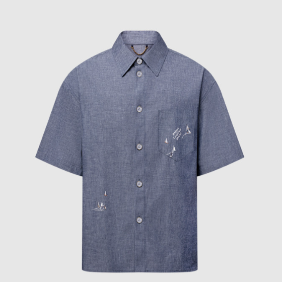 루이비통 엠브로이더드 샴브레이 쇼트 슬리브드 셔츠