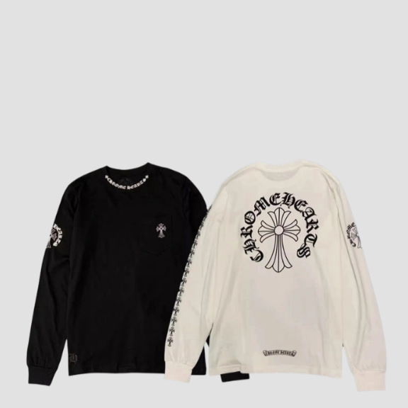 크롬하츠 넥 로고 크로스 롱 슬리브 티셔츠