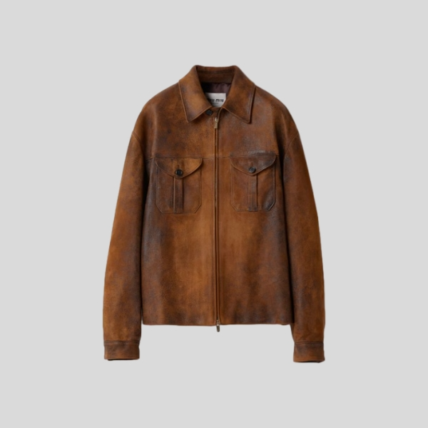 미우미우 왁스 스웨이드 가죽 자켓, 스커트