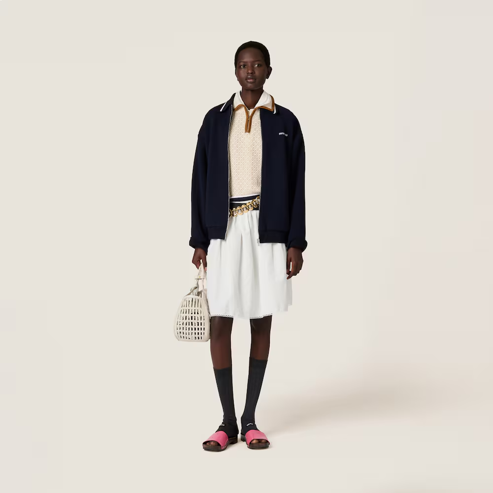 미우미우 본디드 피케 및 테크니컬 저지 블루종 자켓