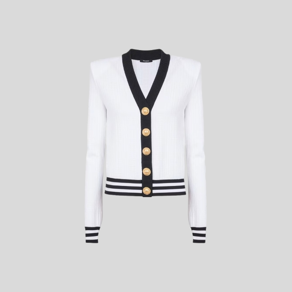 발망 모노그램 장식 바이컬러 가디건