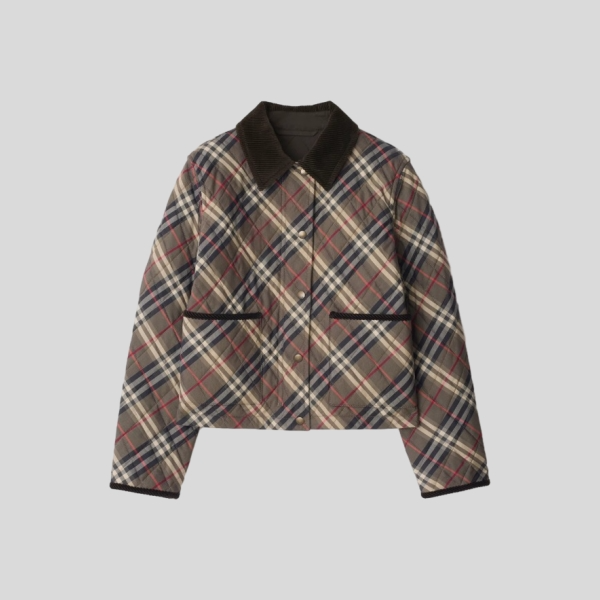 버버리 크롭 체크 퀼팅 코튼 자켓