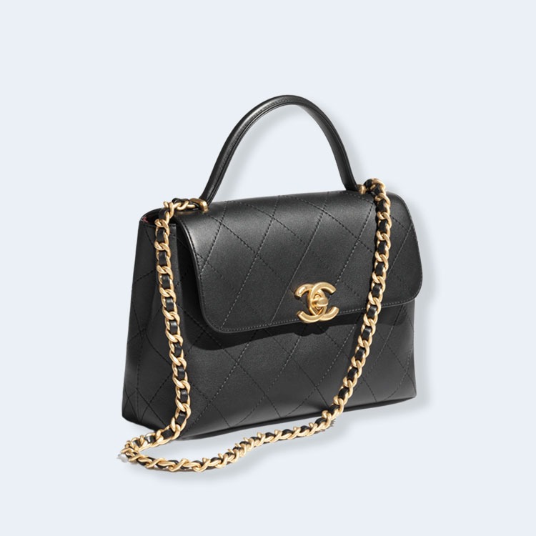 샤넬 카프스킨 핸들 라지 플랩 백