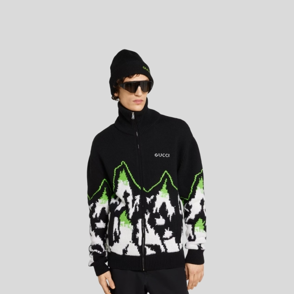 구찌 울 자카드 집 자켓 위드 인타르시아