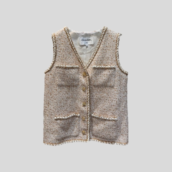 샤넬 골드 스레드 오프화이트 베스트