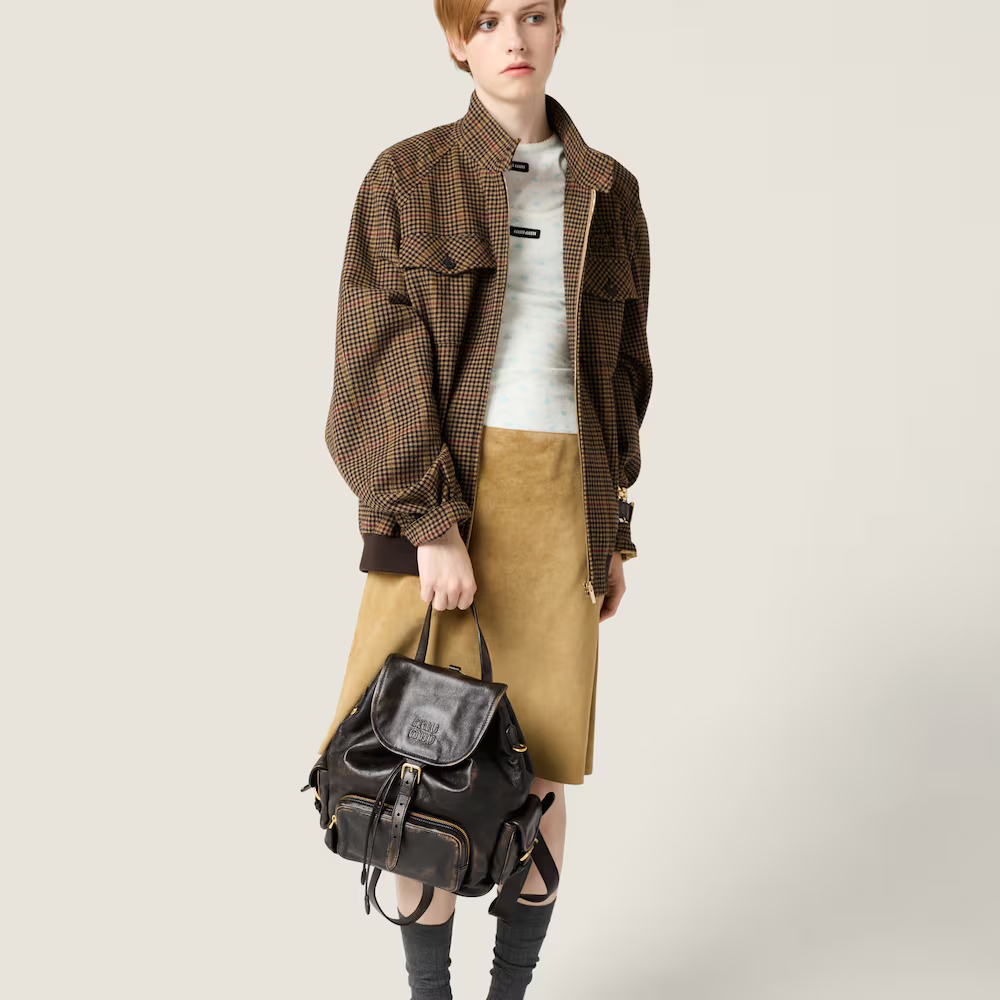 미우미우 하운드투스 체크 블루종 자켓