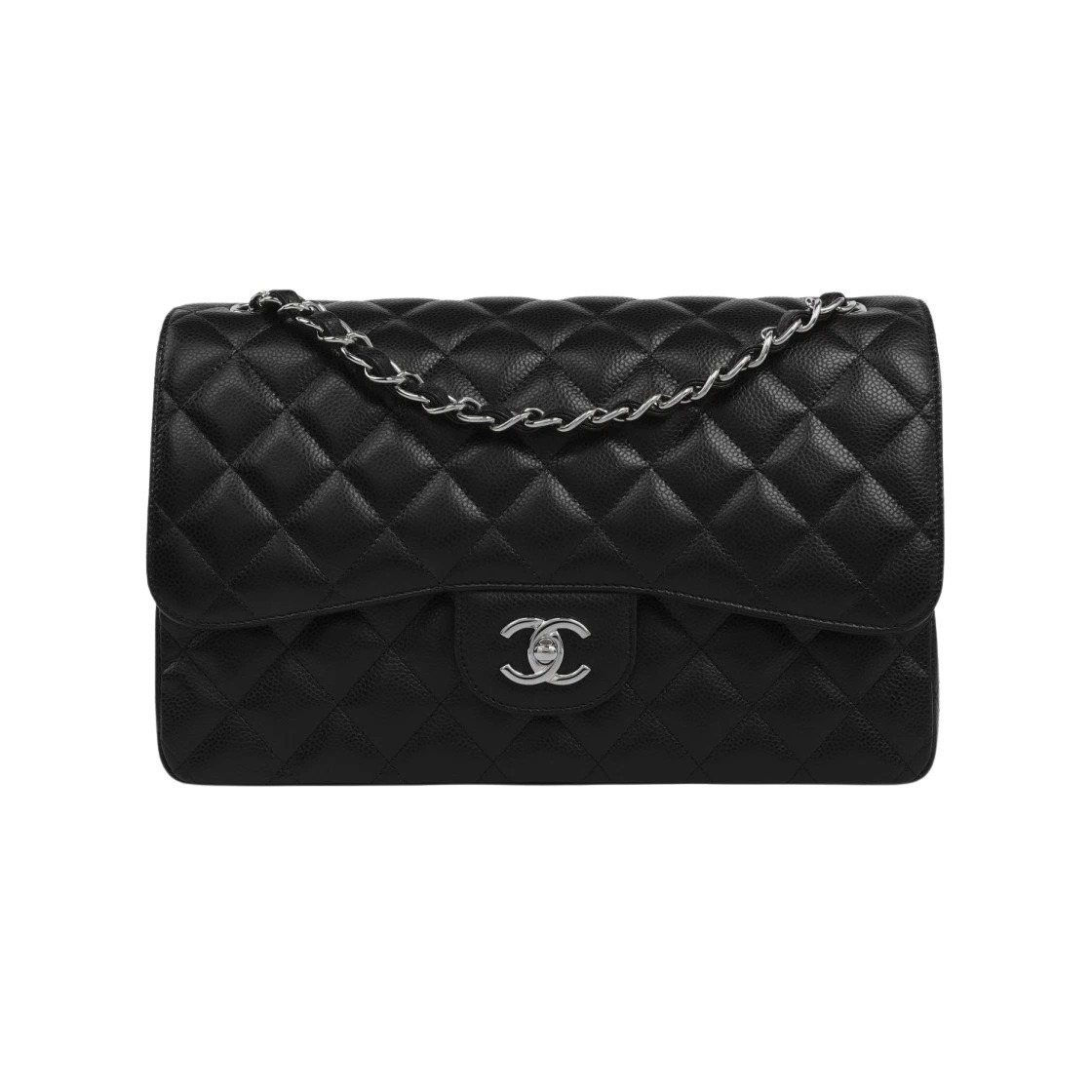 샤넬 클래식 라지 그레인드 카프스킨 블랙 은장