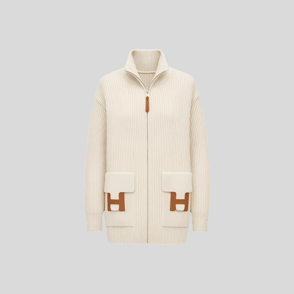 에르메스 울 니트 자켓 블랑 나뛰렐