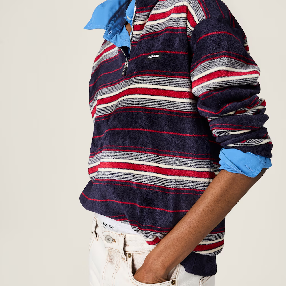 미우미우 셔닐 하프 지퍼 스웨터